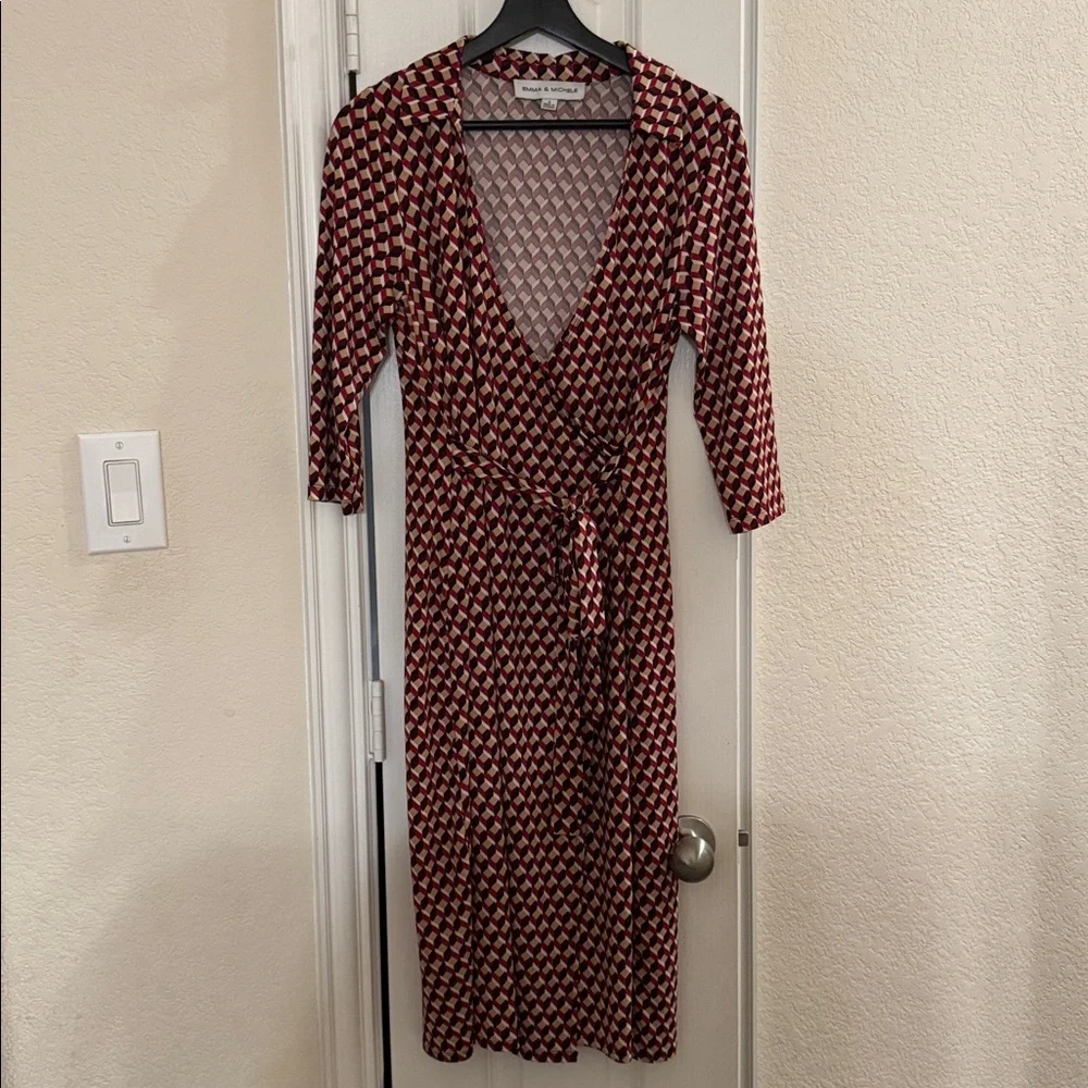 Emma & Michelle Wrap Dress Red/Black Sz S - Picture 1 of 4